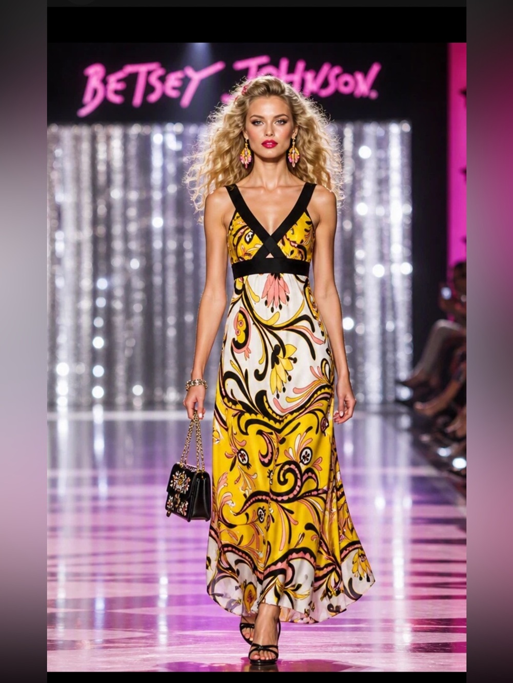 Vintage Betsey Johnson Runway Y2K Retro Floral Print Silk Blend Dress Size 2 XS